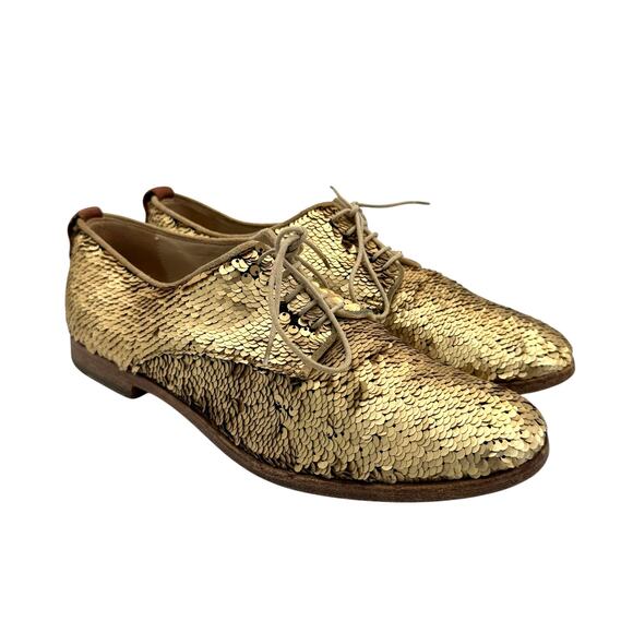 AGL Matte Gold All Over Sequins Lace Up Oxford Classic Party Dress Shoes - Picture 4 of 11